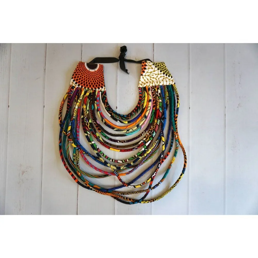 Handmade Necklace Long Multi Strand African Wax Collar - NWOT - Picture 6 of 7